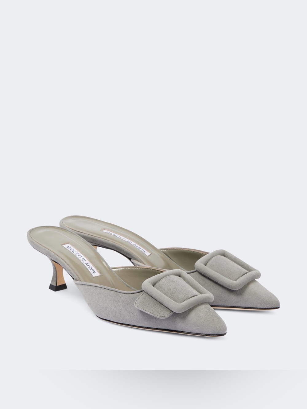 NIB Manolo Blahnik Maysale 50 Suede Mules Grey Size 39.5 $950